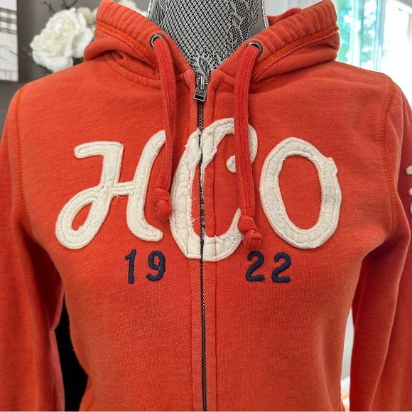 Y2K Hollister HCO Full-Zip Hoodie Orange Chenille Logo Size L - Picture 3 of 16